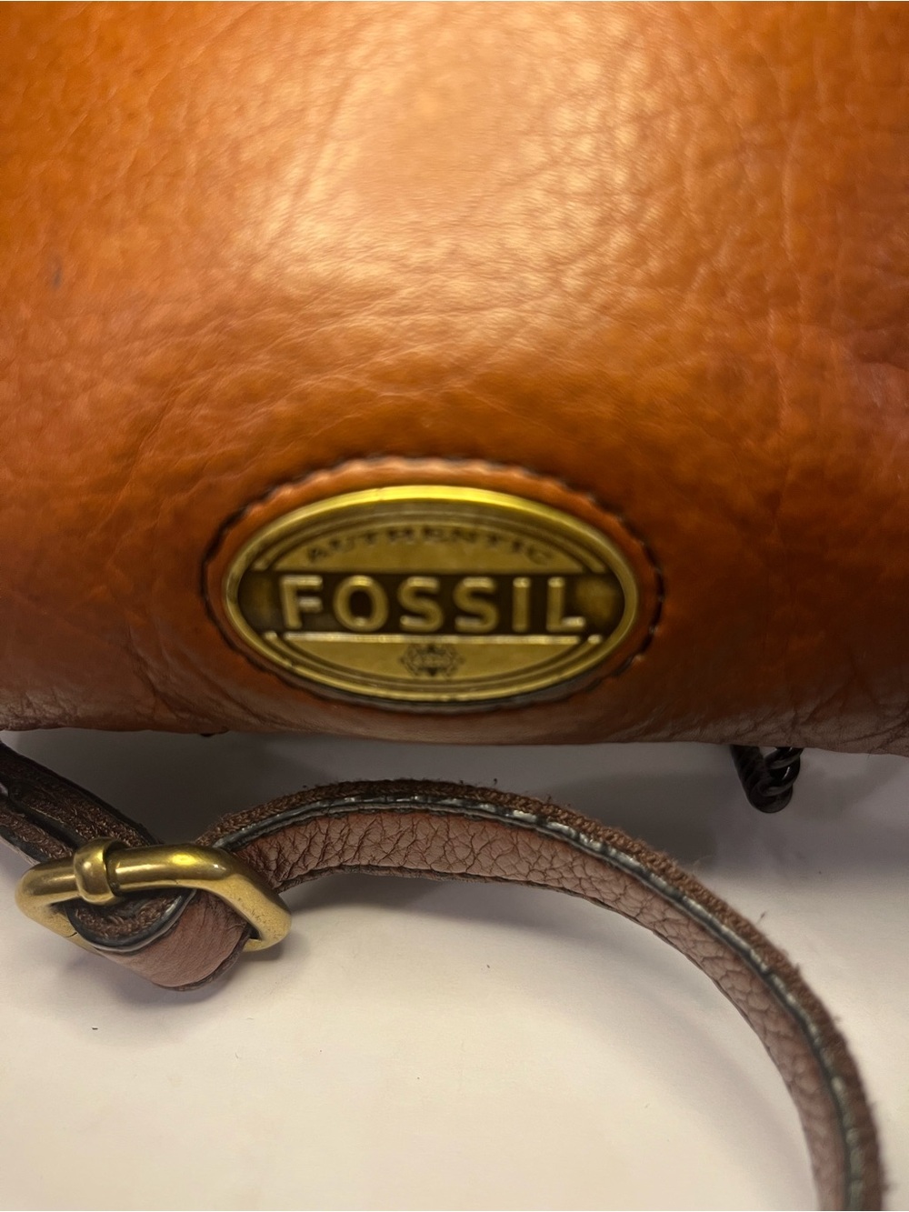 Fossil Cognac Leather Crossbody with Brass Logo - Picture 2 of 8